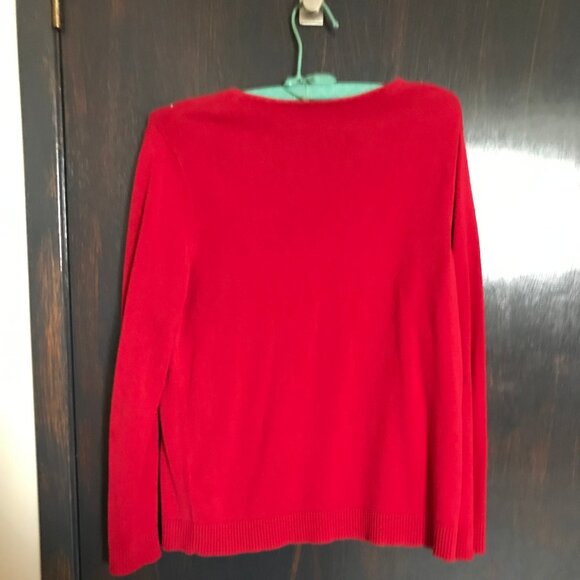 TanJay Ladies Red V Neck Sweater Size Medium - Picture 2 of 2